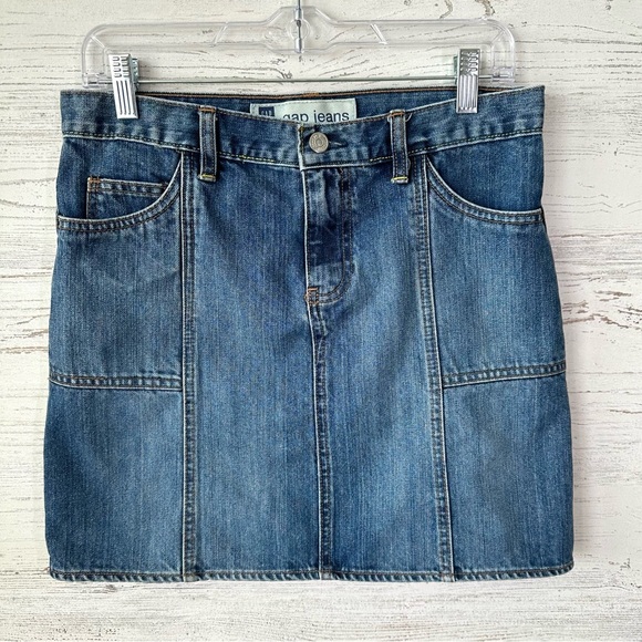 Vintage Dresses & Skirts - VINTAGE GAP Y2K Low Rise Denim Mini Shirt Blue 8 Boho